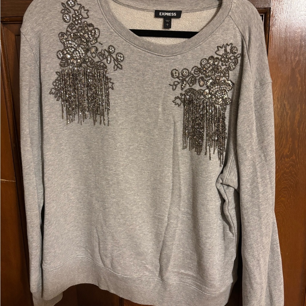 Express Gray Beaded Sweatshirt